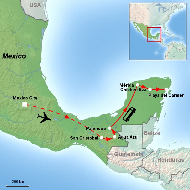 Kart over Magiske Mexico ved reise til Mexico